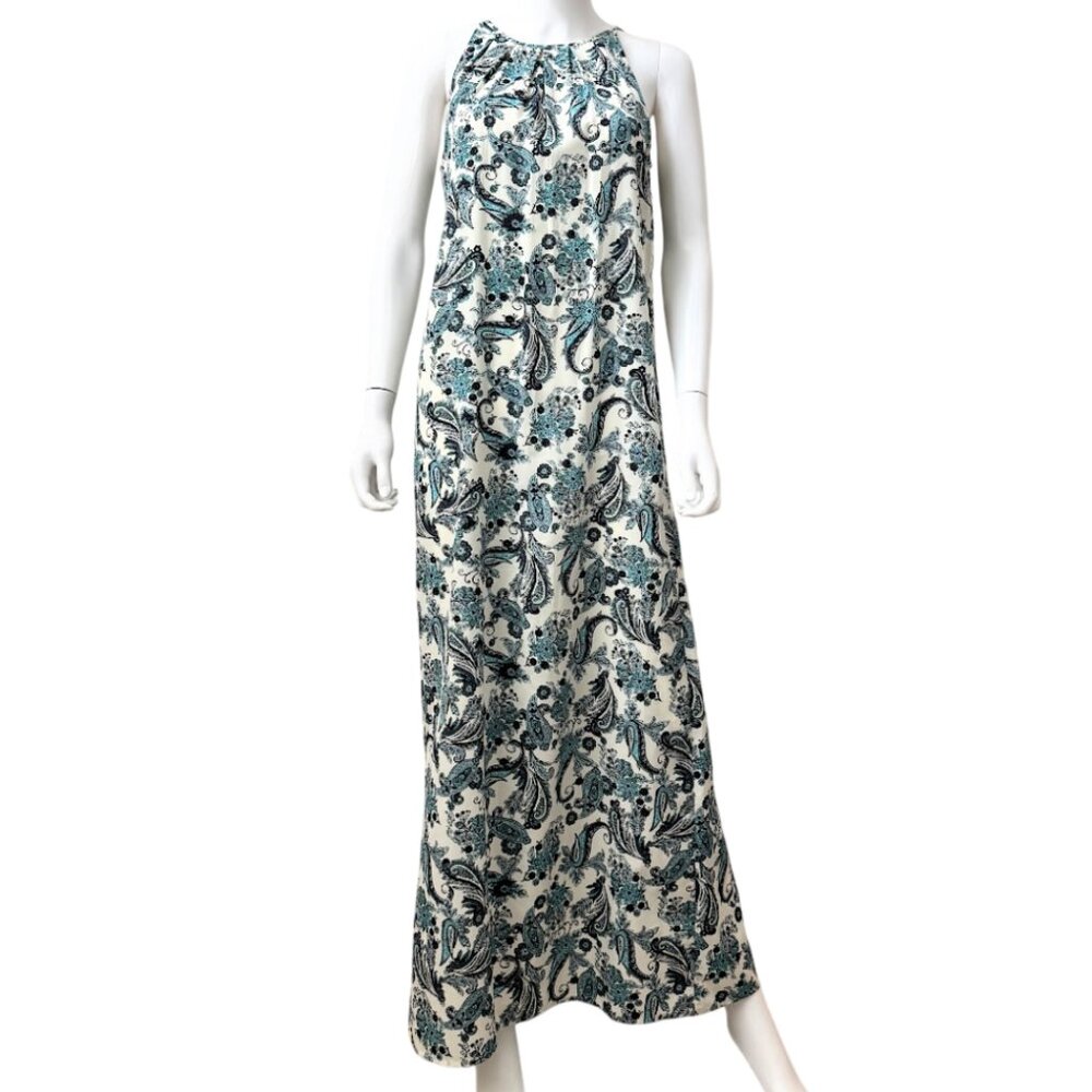 LOFT Paisley Maxi Dress Halter Sleeveless Teal Blue Size 4 Vacation Resort